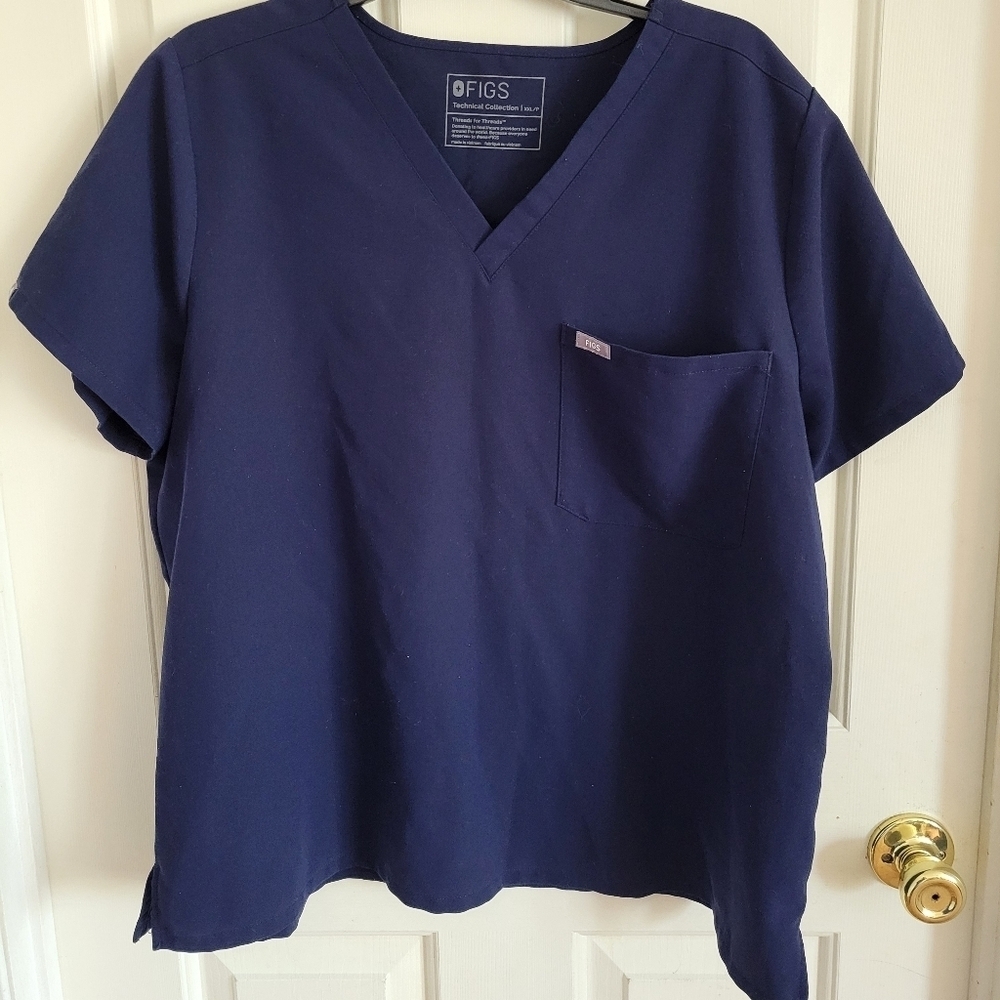 FIGS Catarina Womens One-Pocket Nany Blue Scrub Top Size XXL